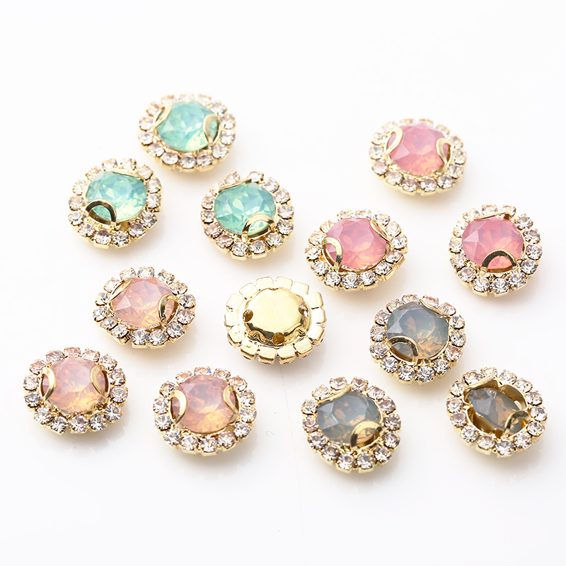 Resen ! Mix Opaal Kleur 8 Mm Gold Sew Op Ronde Steentjes Met Resin Opal/Roze/Groen Diy Rivoli Naaien stenen Met Goud Klauw: Mix Color / 8MM 20PCS