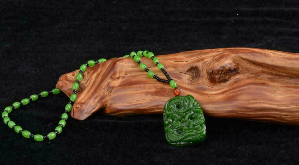 Natuurlijke Groene Jade Draak Hanger Ketting Sieraden Mode Accessoires Hand-Gesneden Man Luck Amulet Vrouw Trui Keten