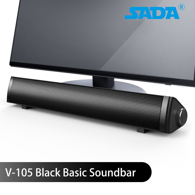 SADA V-105 Multi-media Soundbars Computer Speaker Mini Strip Speaker with 2 Speaker Units/Stereo Surround Sound for Household: V-105 Black Basic