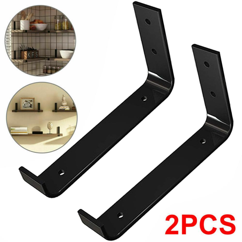 2Pcs/Lot Black Metal Angle Wall Shelf Brackets Home Wall Mounted L Shaped Angle Shelf Brackets Heavy Duty Support Rack