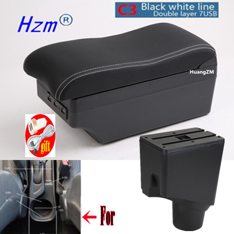 For Toyota Yaris Armrest For Toyota Yaris hybrid Car Armrest box Retrofit parts Interior Storage box USB LED: C style red line