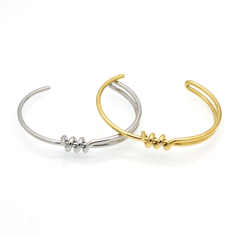 Einfache handgefertigt Kunst Knoten Armbinde Edelstahl modisch Schmuck Gold-farbe Manschette Armbänder &Ampere; Armreifen Für Frauen Felsen Schmuckstück