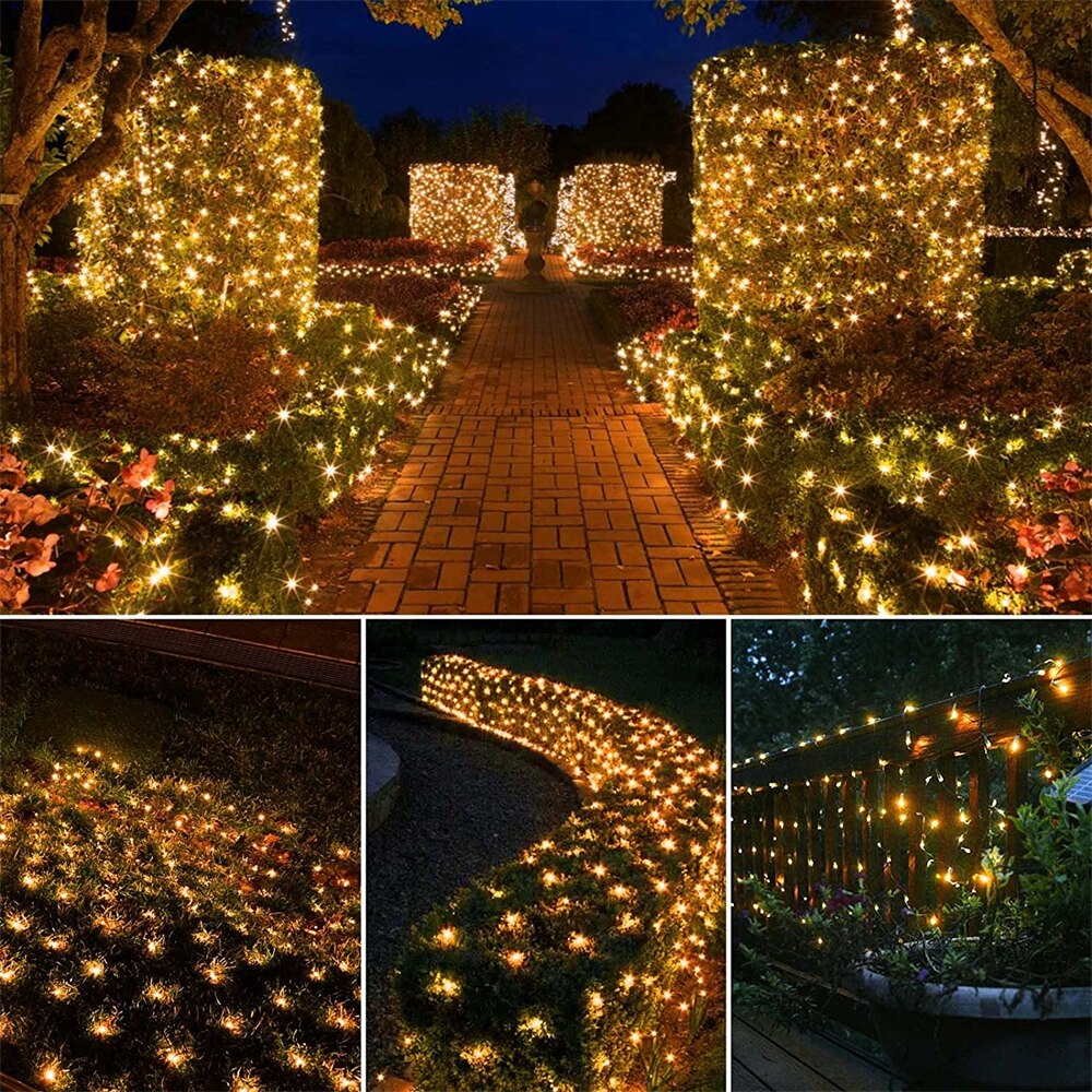 Solar- LED Netz Gittergewebe Licht Schnur 3x2M 192leds draussen Garten Lichter für Weihnachten Partei Terrasse lwan Gebühr Beleuchtung Dekor Lampe