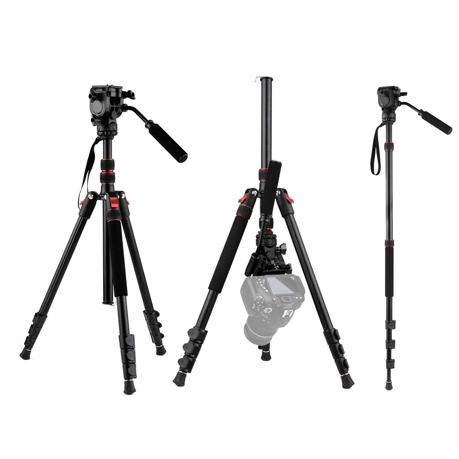 Andoer Aluminum Camera Tripod Stand Monopod 200cm 4-Section Adjustable 8KG Payload with 3-way Pan Tilt Head for DSLR SLR Camera