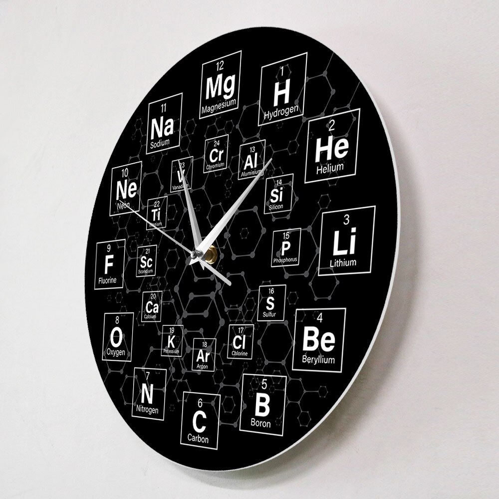Tabla periódica de los elementos químicos, reloj de pared de ciencia, arte de pared, decoración para aula, reloj de pared, para profesores de Química