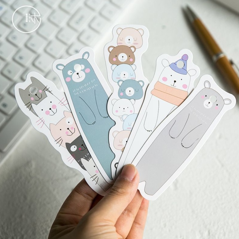 Marcapáginas de papel hecho a mano para oficina y escuela, suministros de papelería, Serie de animales de dibujos animados encantadores, , 10 paquetes por lote