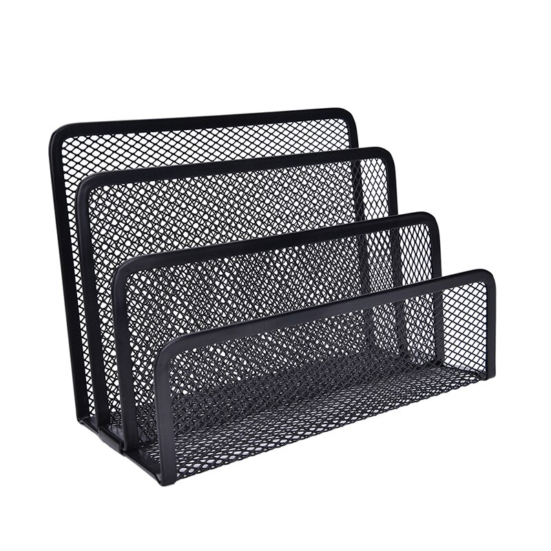 Black Metal Mesh Desk Organizer Desktop Letter Sorter Mail Tray File Organiser Office Home Bookends Book Holder Business