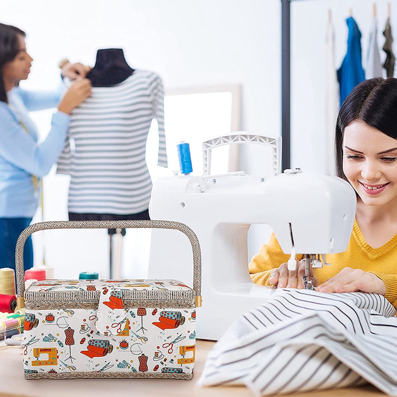 Fabric Sewing Basket Organizer With Removable Tray Household Sewing Storage Organizer Kit Sundry Storage Organizer Box