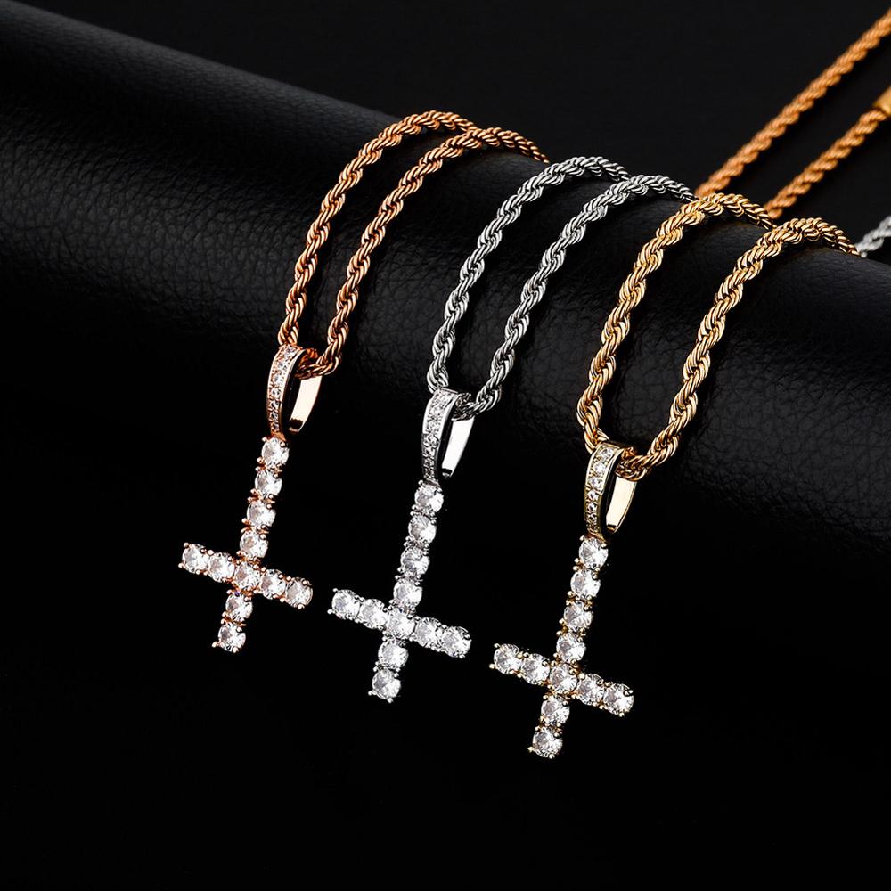 TOPGRILLZ Neue Auf Den Kopf KREUZ Anhänger Iced Out Zirkonia männer Halskette Hip Hop Schmuck Für