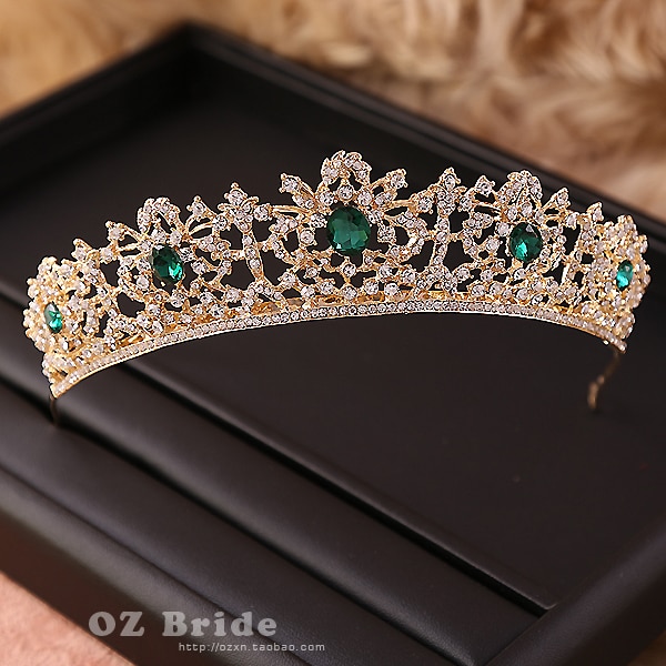 flaw green rhinestone golden crown bridal tiara female crown wedding hair accessories