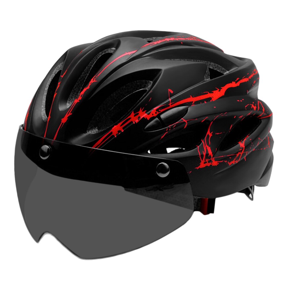 Lixada cykelhjelm justerbar med aftagelige magnetiske beskyttelsesbriller mountain road cykelhjelme sikkerhedsbeskyttende hjelm 18 ventilationsåbninger: Sort rød