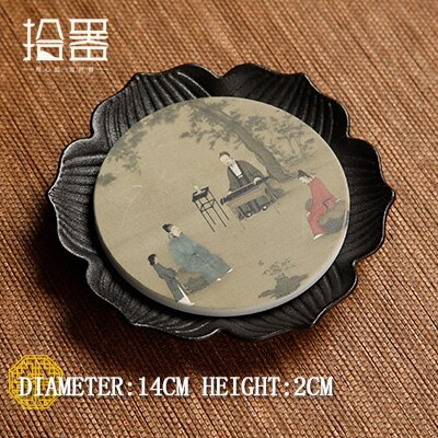 Absorbent ceramic dry brewing table, small tea tray, round lotus, Zen purple clay pot, teapot base, pot holder: 04