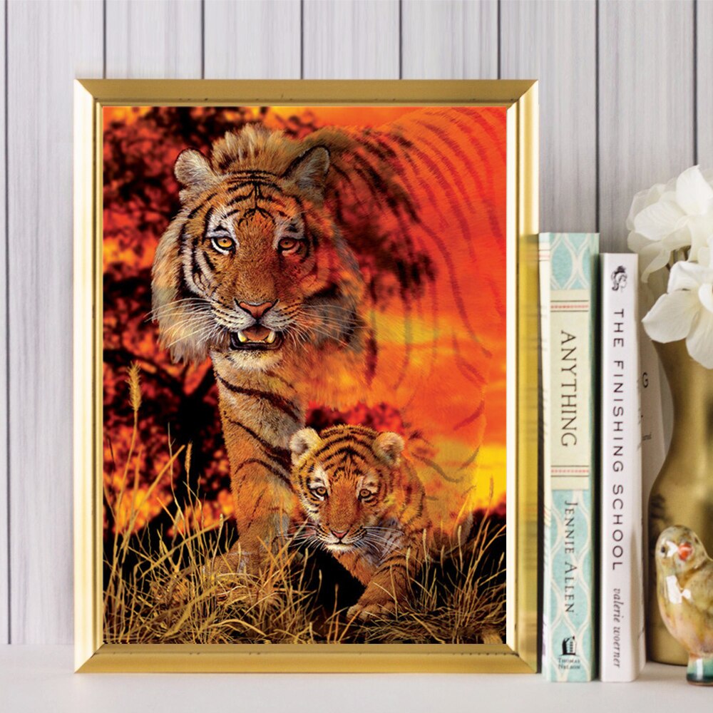 Huacan diamant maleri sæt tiger boligindretning broderi korssting dyr fuld firkantet diamant kunst wallstickers