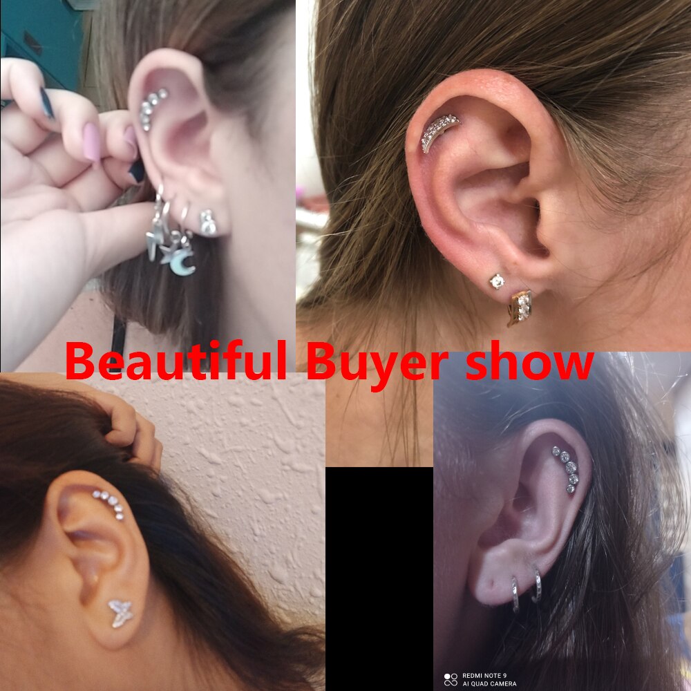 1PC Knorpel Helix Tragus Stud Ohrringe Ohr Nagel Edelstahl Bar Piercing Kristall Körper Schmuck Zubehör