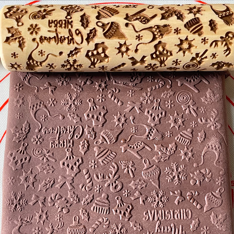 Julkavel med mönster renblomma trä bakning kakor kexfondant tårtdeg graverad embossing roller