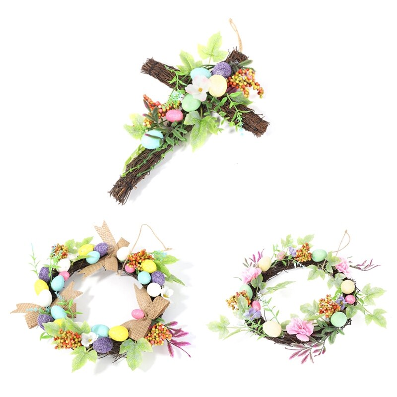 30cm Easter Cross wreat Artificial Wreath Garland Rattan Frame With Easter Cross Garland Halloween Thanksgiving
