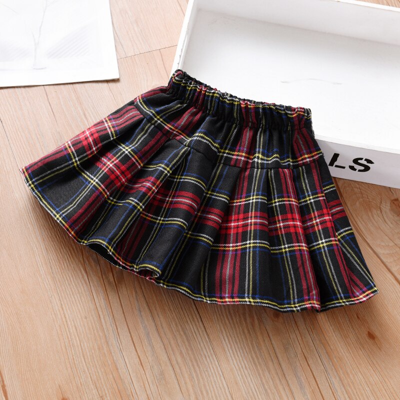 Shirts for Little Girls White Blouse+red Black Plaid Skirt Preppy Style Classic Children Clothes Retro Ruched Blouse Tops