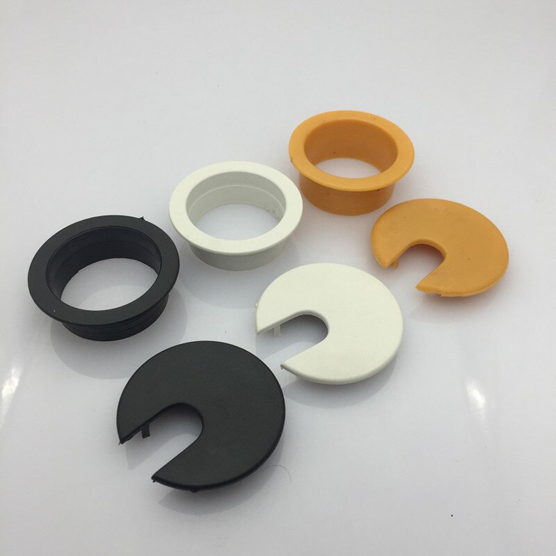 2pcs plastic pc desk wire hole cover Base 35mm round table cable outlet Port grommet protector Line organizer Furniture Hardware