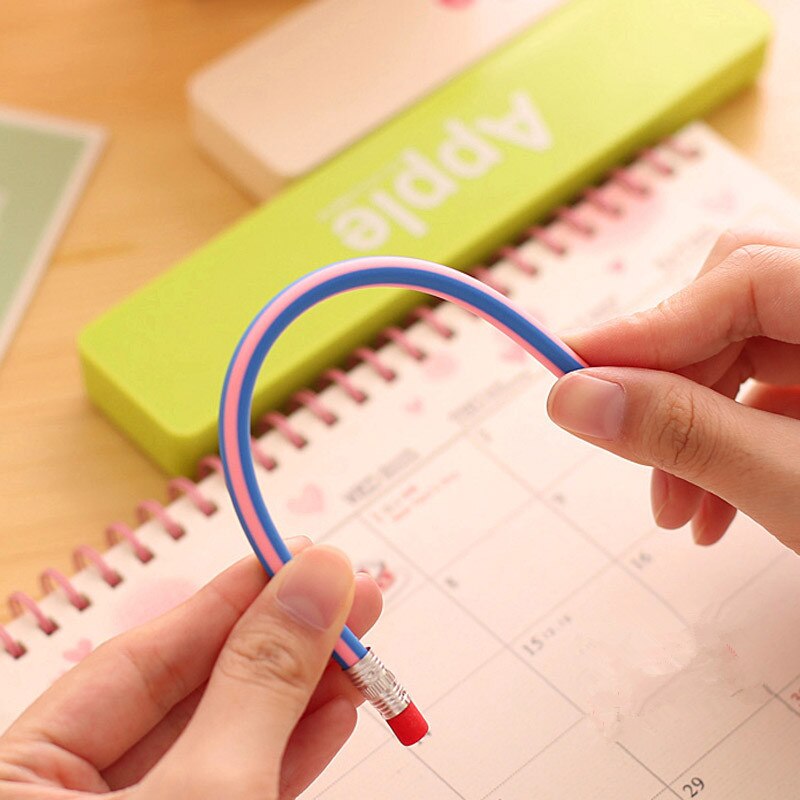 60pcs/lot Cute Colorful Bendy Flexible Soft Pencil with Eraser Writing Office School Supplies Stationery For Kids 29.5CM