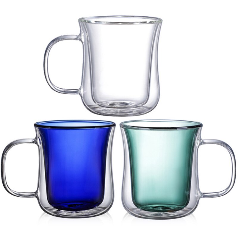 Farget varmebestandig glass dobbeltlags kopp varmebestandig høyt borsilikatglass vannkopp kaffekopp