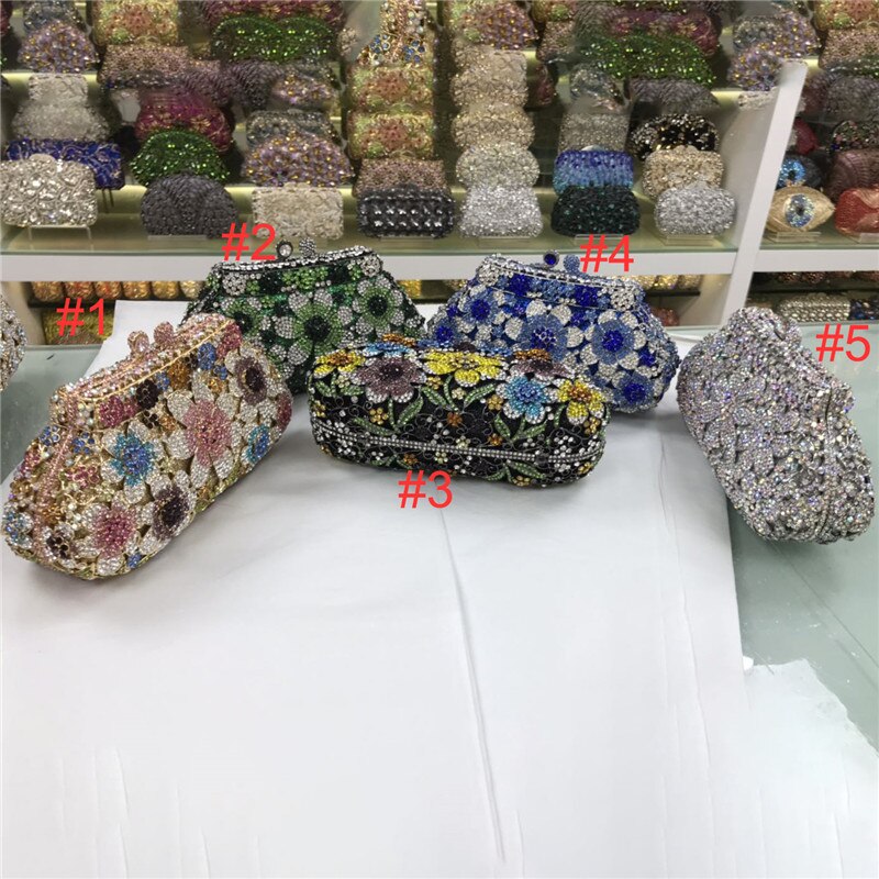 Bling krystal brude bryllup taske punge blomst form diamant pung luksus håndtasker kvinder krystal prom kobling pung: Som billeder 4