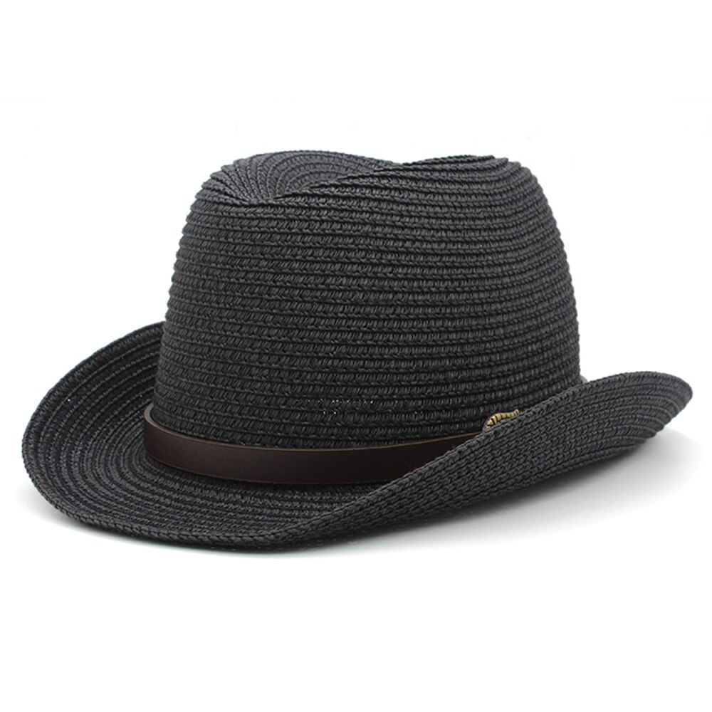 Sombreros clásicos de paja para hombre y mujer, sombrero de paja clásico Retro Para hombre y mujer, sombrero Fedora con banda de lazo, Trilby, Jazz, talla ajustable M-L 7 1/8-7 3/8: Negro