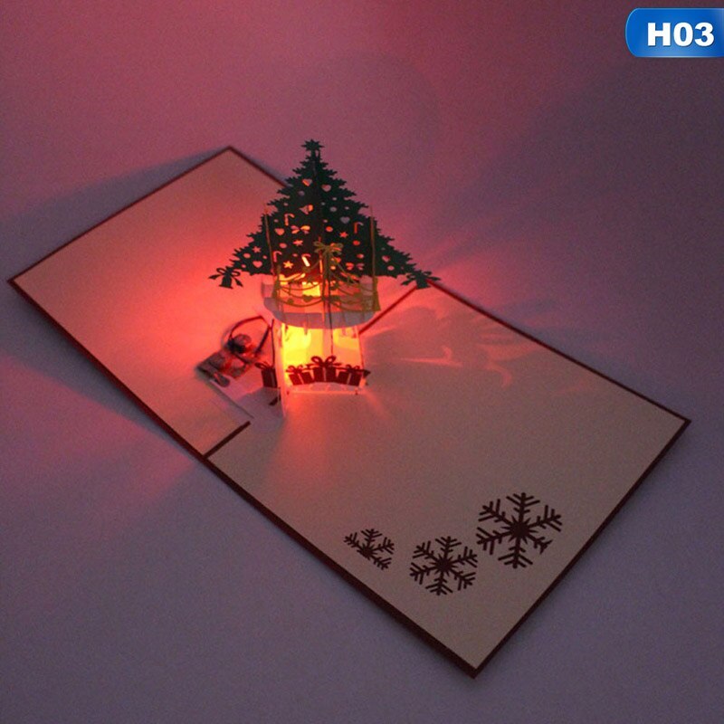 3D Paper-Cutting LED Christmas Greeting Card Card Handmade Pop Up Postcard Glowing Birthday Christmas Music Greeting Card: HG24818H03