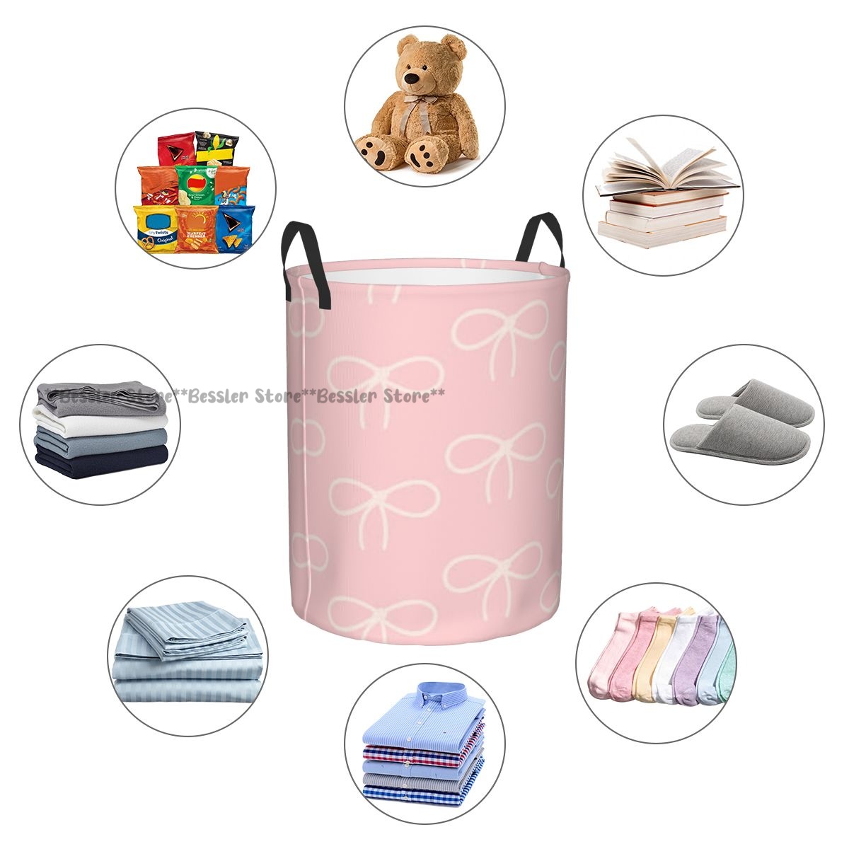 Bonito tons rosa com arcos cesta de lavanderia dobrável roupas sujas brinquedos balde armazenamento doméstico