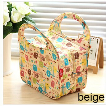 Caldo Isolato Tinfoil di Alluminio del dispositivo di Raffreddamento Termico Picnic Borsa Da Viaggio Impermeabile Tote Scatola di Cartone Animato Per I Bambini Le Donne Borse Termiche: beige