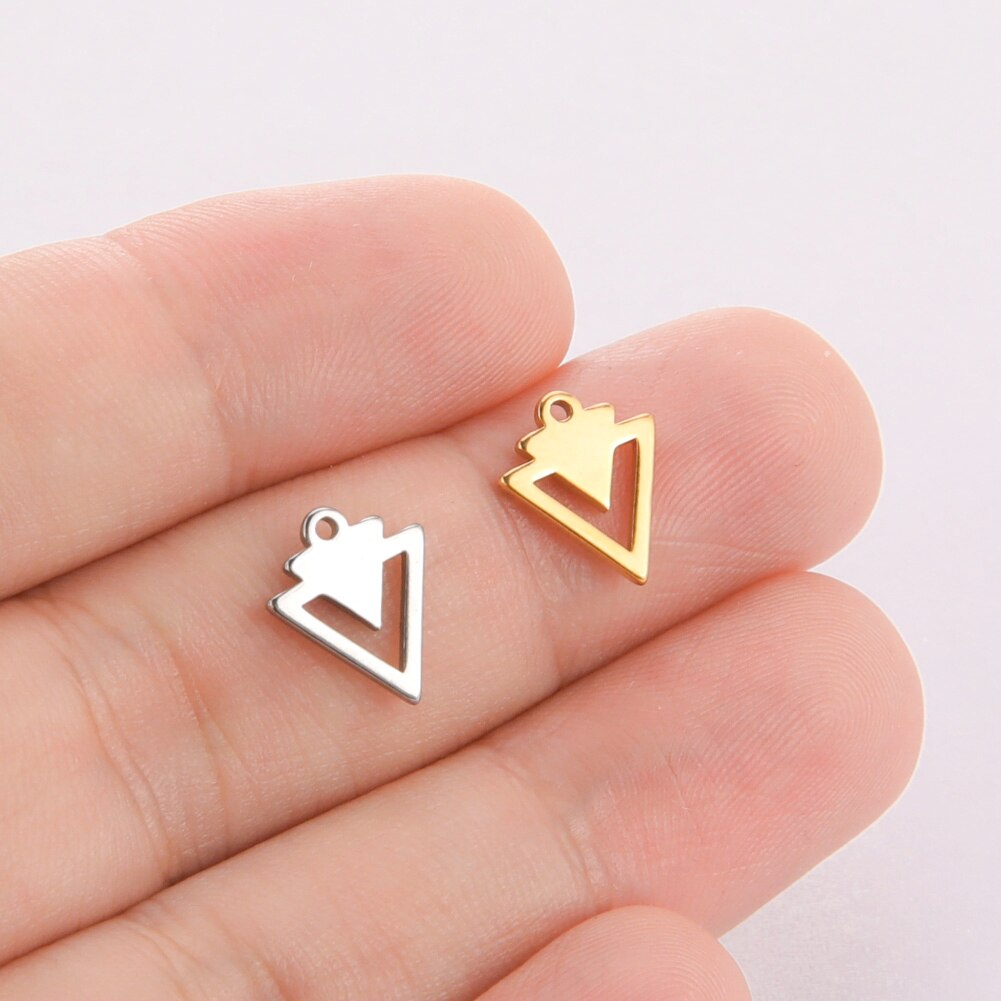 EUEAVAN-5 unids/lote de abalorios de acero inoxidable para la fabricación de joyas, colgante cuadrado triangular geométrico para pulseras, pendientes, accesorios: Plata / Chapado en platino