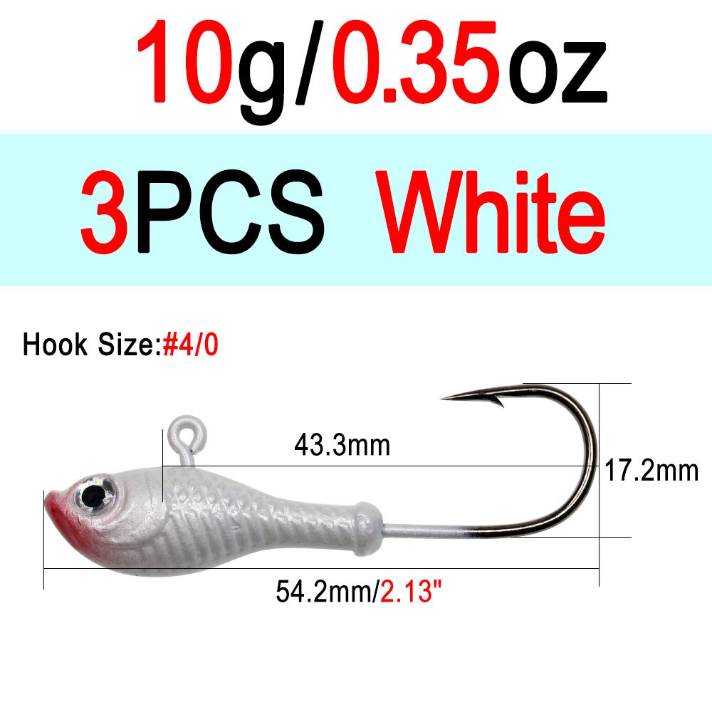 ICERIO 3 stücke 10g 14g 28g glühen Angeln Locken Metall Swimbait Jig Köpfe Haken Bucktail Jig Köpfe salzwasser Wackeln Köder Halfter Haken: 3Stck 10g Weiß