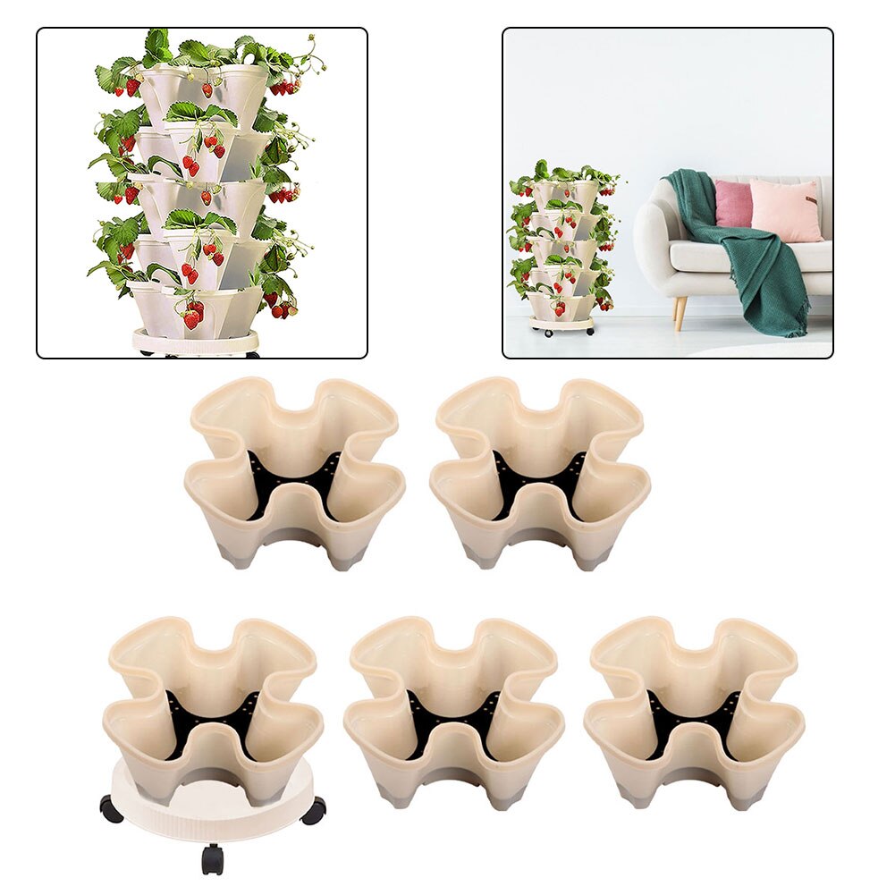 Stackable Flower Tower Multi-Layer Vertical Plant Planter Four Petal Plastic With Tray For Strawberry Vegetable Garden Balcony