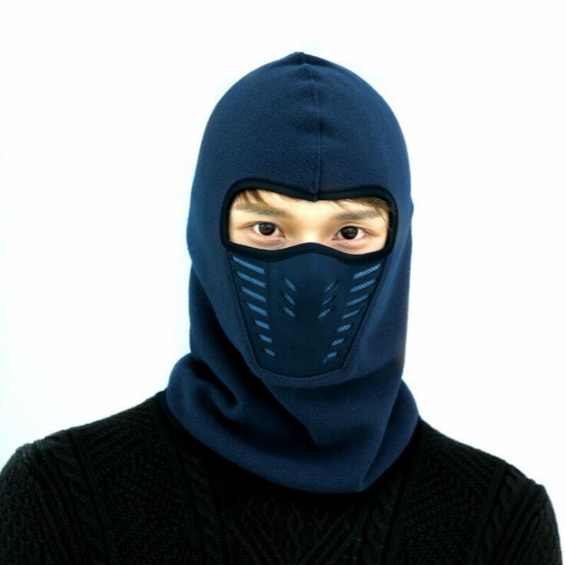 Vinter varm motorsykkel ansiktsmaske nakke skjerf aktivt karbon filtre termisk fleece balaclava motorsykkel vanntette beanies: Mørke blå