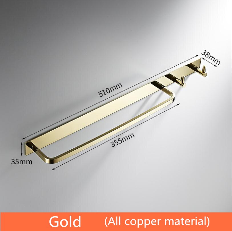 Alle Koper Materiaal Handdoek Bar Wandmontage Badkamer Handdoek Rek Met Dubbele Handdoek Haken Badkamer Hardware Hanger: Gold