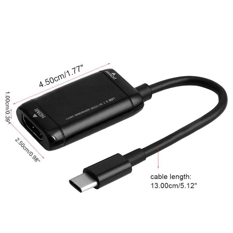 Usb-c type c til hdmi adapter usb 3.1 kabel til mhl android telefon nettbrett svart