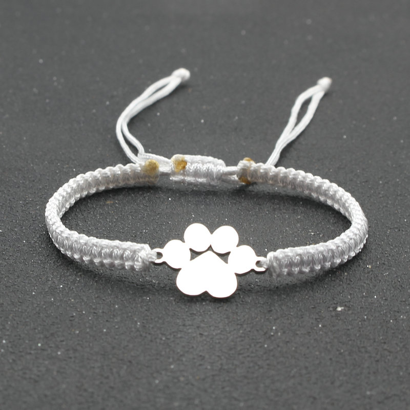Roestvrij staal Bear Claw bedelarmband Lovers' Lucky handgemaakte gevlochten verstelbare vriendschapsarmbanden voor dames heren koppels: Rhodium Plated