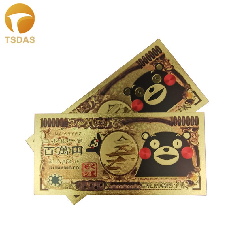A coleção colorida da cédula do ouro caçoa presentes japão dos desenhos animados a cédula japonesa 1000000 24k chapeou ouro dinheiro falso