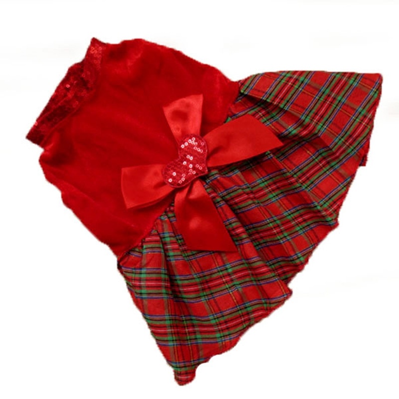 Mooie Puppy Plaid Bow Apparel Rode Jurk Kleding Hond Rok Voor Christmas Party Tb