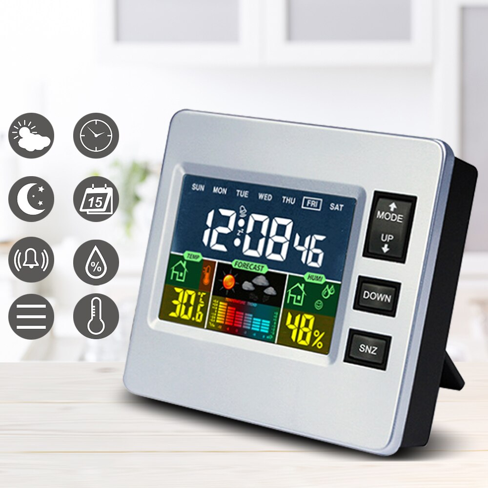 Voice Control LED Digital Alarm Clock USB Charging LCD Desk Display Thermometer Calendar Alarm Clock Night Light Home Decor: 8.6x7.7x2.3cm E