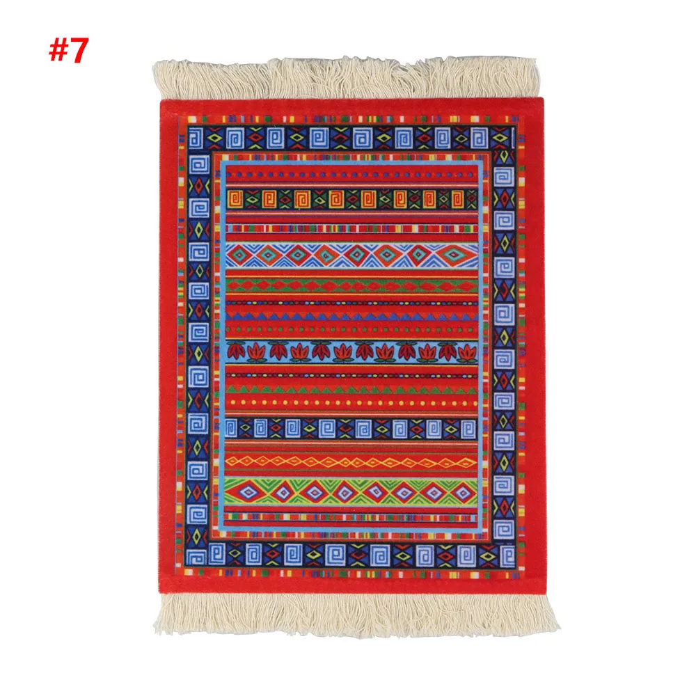 Persian Mini Woven Rug Mat Mousepad Retro Style Carpet Pattern Cup Laptop PC Mouse Pad with Fring Home Office Table Decor Craft: Red
