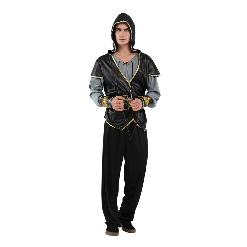 Voksne mænd hætteklædte jæger bueskytte jæger kostume halloween purim fest karneval cosplay outfit