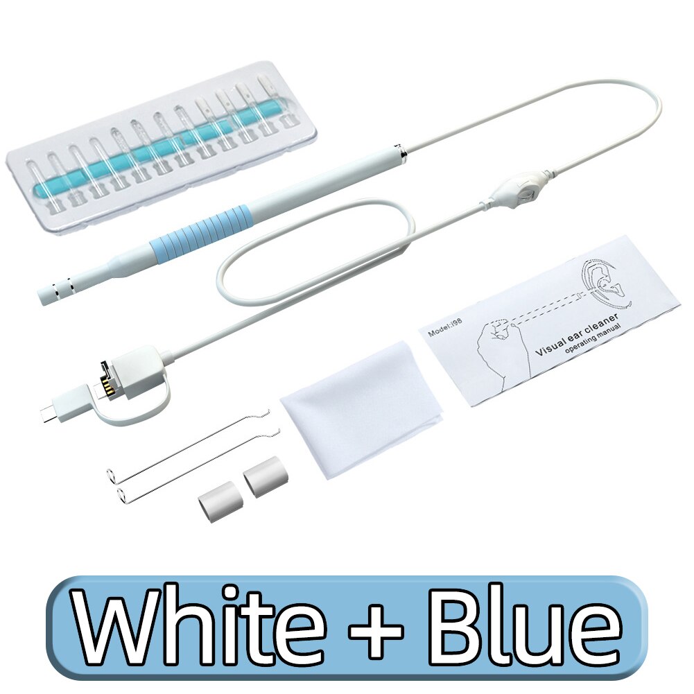 Endoscoop Camera Oor Schoonmaken Tool Ear Wax Remover Kit Care Oor Schoner Apparaat Oor Schoonmaken Persoonlijke Gezondheidszorg: White and Blue