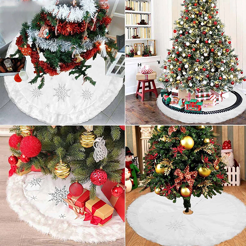 White Christmas Tree Skirt With Thick Faux Fur Snowflake Christmas Tree Carpet Xmas Decorations Home Christmas Decorations