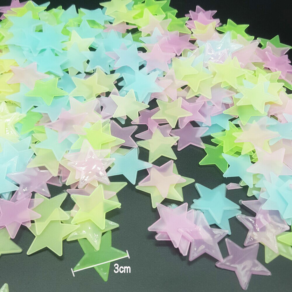 QIBU 100 stuks Lichtgevende 3D Ster Fluorescent Glow in The Dark Kerst Decoratie voor Kid woonkamer Accessoires DIY Muur stickers