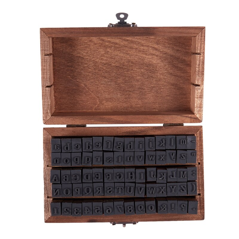 Rubber Stamp Alphabet Number Symbol Wooden Box Set Print Style Wood Letter 70PCS
