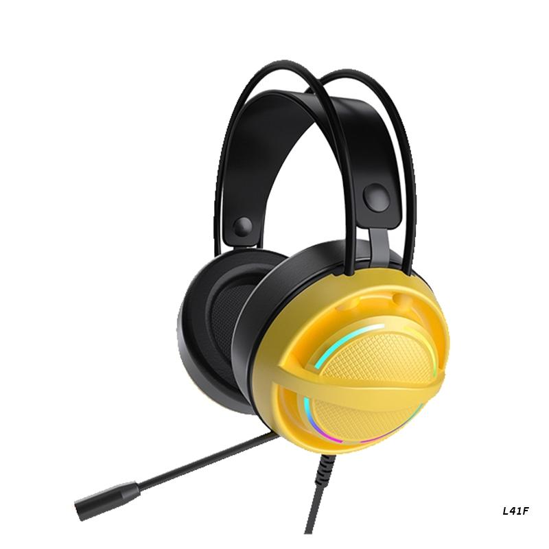 Classic Wired Headset E-gamers USB RGB Light Earphones Headphone for Girls Boys: Yellow