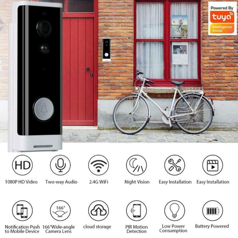 1080P Wifi Hd Draadloze Pir Monitor 2-Weg Intercom Camera Video Deurbel Werk Met Tuya Smart Leven Deur bell