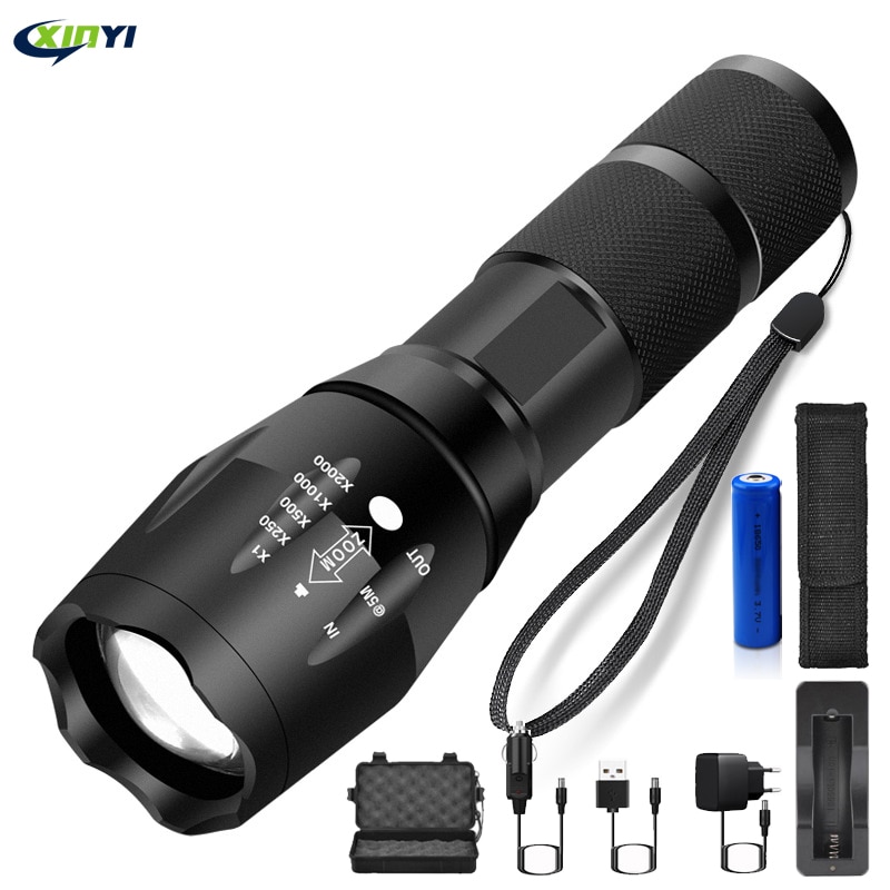 Ultra Bright Led flashlight T6&UV 395 LED Torch Light Camping light 5 Modes waterproof Zoomable Bicycle Light use 18650 battery