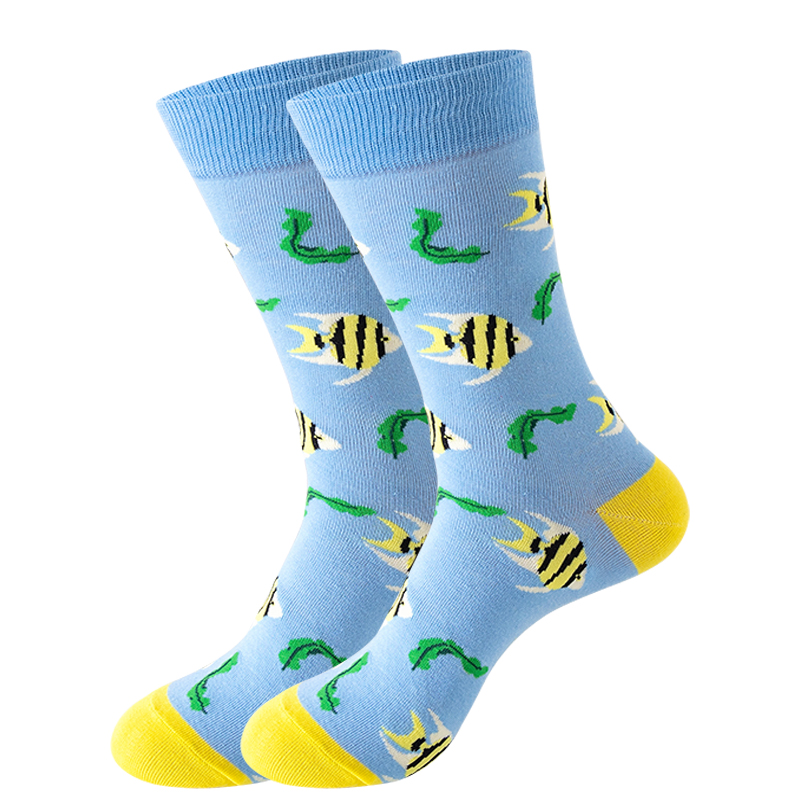 Nuevos calcetines de para hombre Harajuku japonés calcetines de dibujos animados felices caballito de mar cangrejo camarones calcetines de Coral tendencia medias masculinas calcetines divertidos: Rojo oscuro
