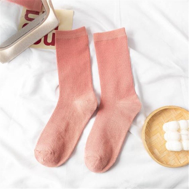 Women Japanese Korea High School Girls High Socks Loose Solid Colors Double Needles Knitting Cotton Long Socks: WZ020-10